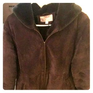Women’s brown suede leather zip jacket